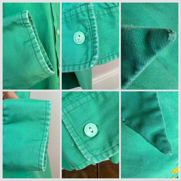 Vintage 1940s Mens Green Long Sleeve Shirt Al Chymia Temple Memphis Chain Stitch - Picture 10 of 10